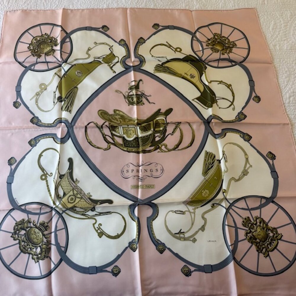 Hermès Silk Twill Scarf : ‘Springs’ designed by Philippe Ledoux, edited 1974